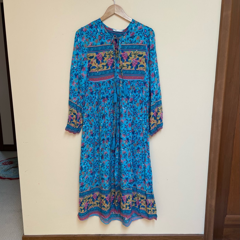 R. Vivimos Floral Vibrant Turquoise Dress